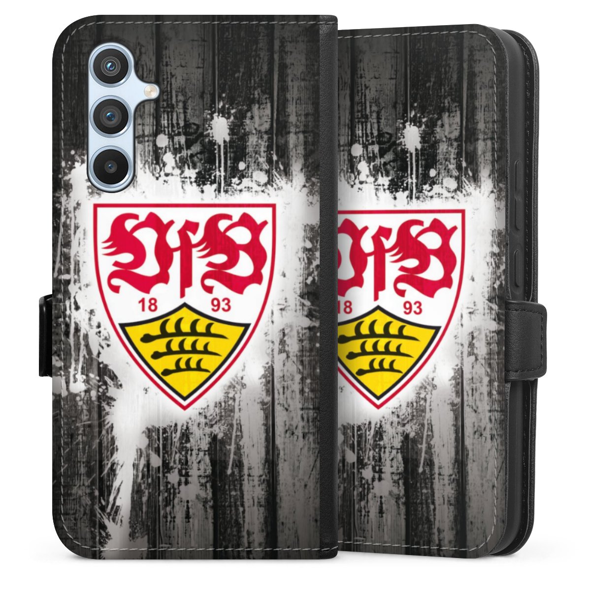 Galaxy A54 5G Handy Klapphülle Handyhülle aus Kunst Leder schwarz Flip Case Vfb Stuttgart Official Licensed Product Sideflip mit Lasche