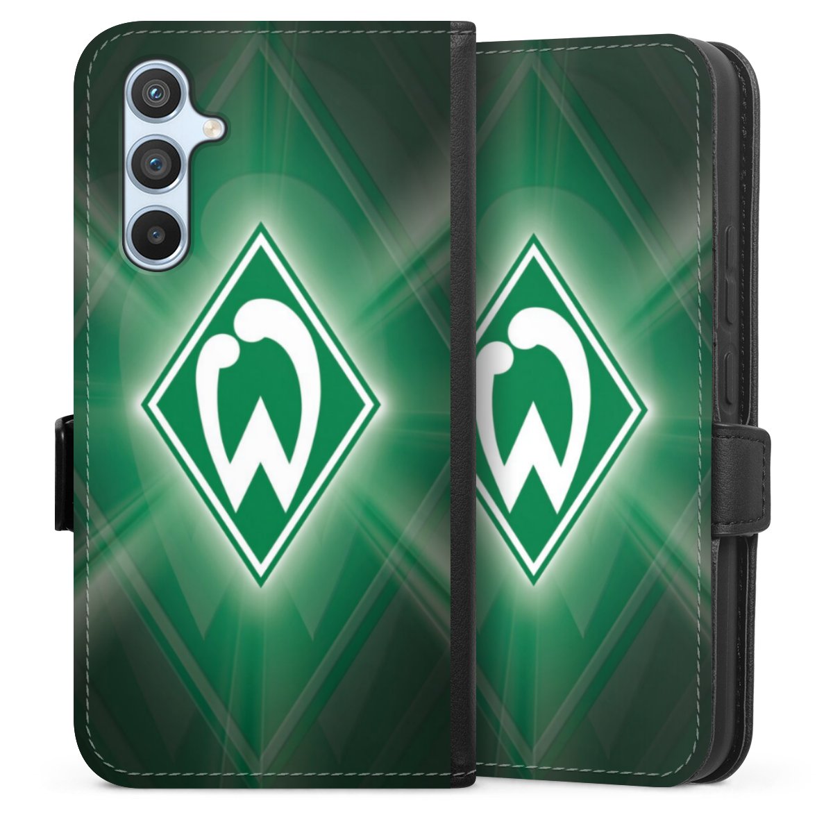 Galaxy A54 5G Handy Klapphülle Handyhülle aus Kunst Leder schwarz Flip Case Sv Werder Bremen Official Licensed Product Coat Of Arms Sideflip mit Lasche