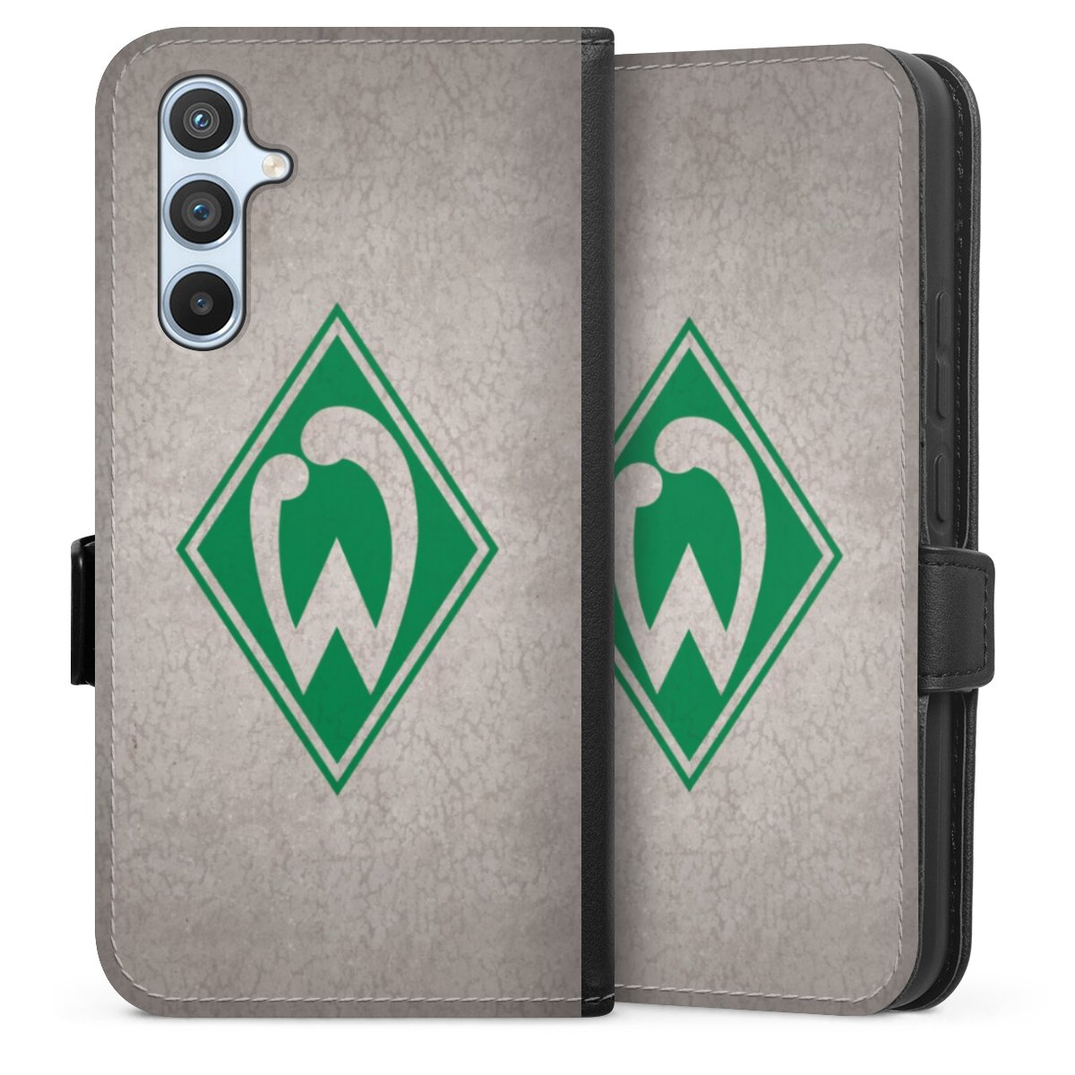 Galaxy A54 5G Handy Klapphülle Handyhülle aus Kunst Leder schwarz Flip Case Sv Werder Bremen Concrete Official Licensed Product Sideflip mit Lasche