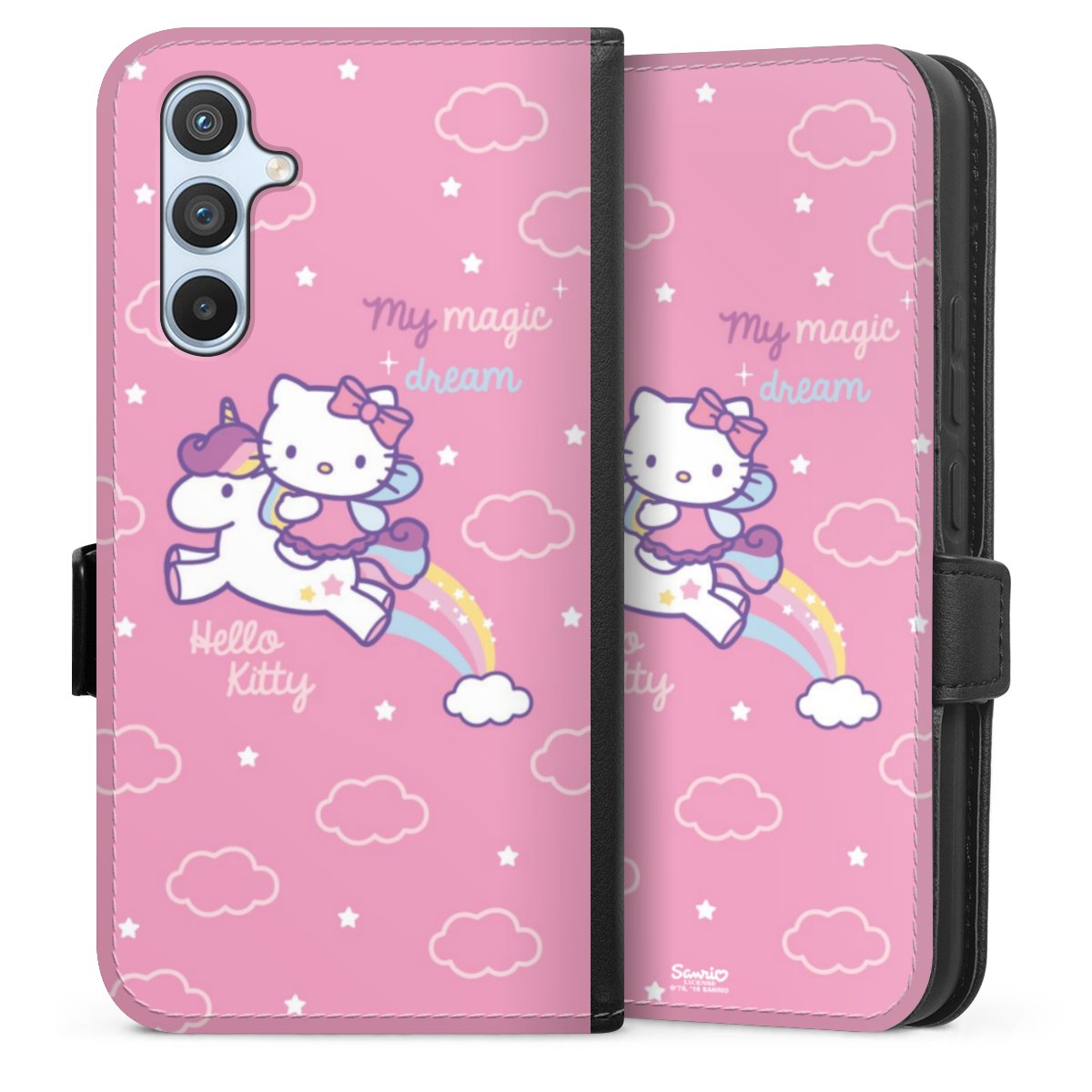 Galaxy A54 5G Handy Klapphülle Handyhülle aus Kunst Leder schwarz Flip Case Einhorn Official Licensed Product Hello Kitty Sideflip mit Lasche