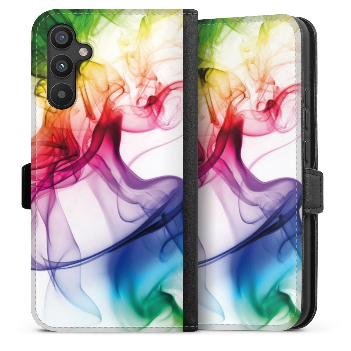 Galaxy A34 5G Handy Klapphülle Handyhülle aus Kunst Leder schwarz Flip Case Water Colour Rainbow Sideflip mit Lasche