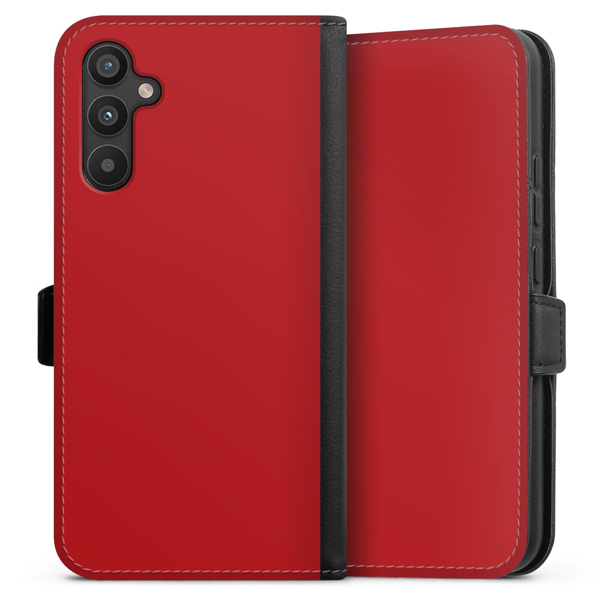 Galaxy A34 5G Handy Klapphülle Handyhülle aus Kunst Leder schwarz Flip Case Colour Unicoloured Red Sideflip mit Lasche