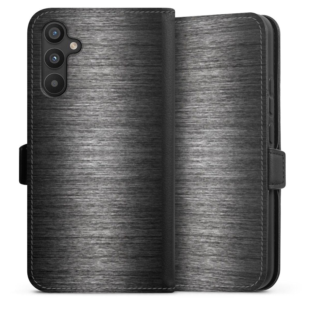 Galaxy A34 5G Handy Klapphülle Handyhülle aus Kunst Leder schwarz Flip Case Metallic Look Anthracite Metal Sideflip mit Lasche