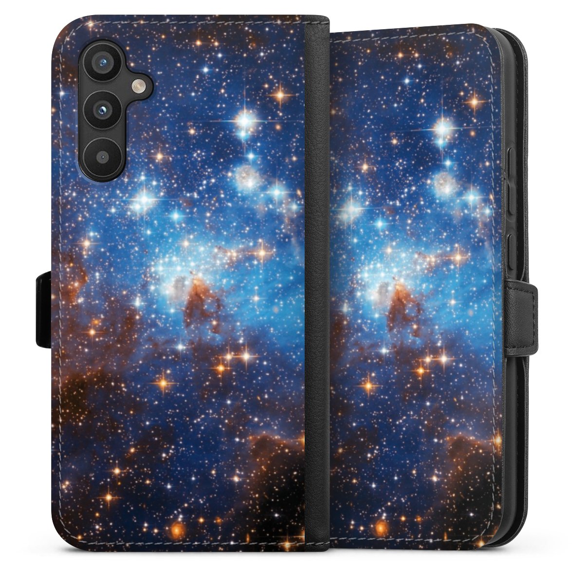 Galaxy A34 5G Handy Klapphülle Handyhülle aus Kunst Leder schwarz Flip Case Star Weltall Galaxy Sideflip mit Lasche