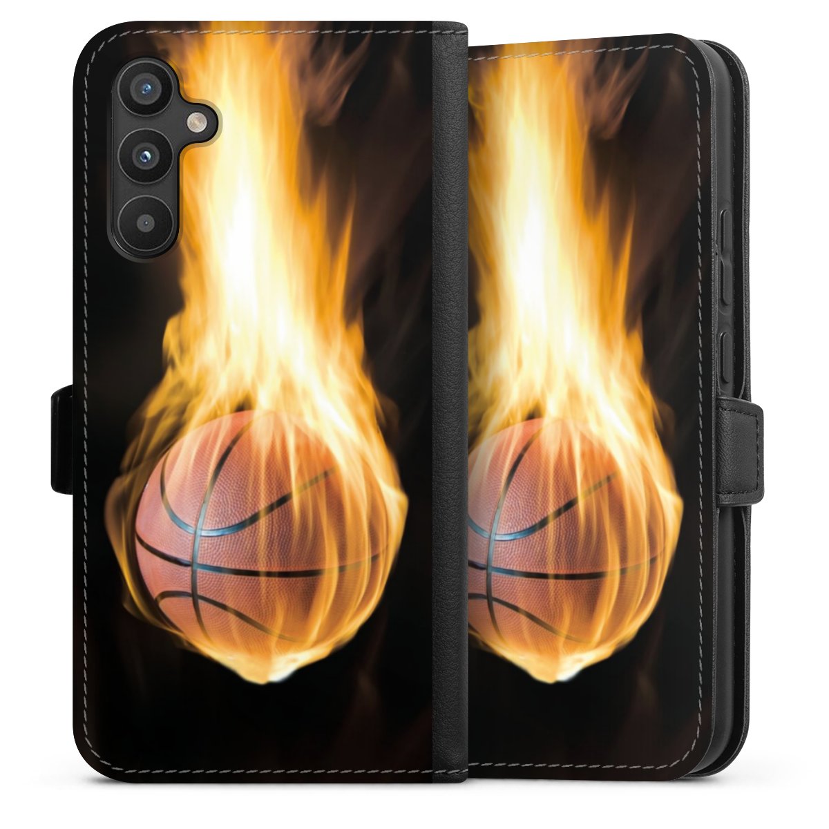 Galaxy A34 5G Handy Klapphülle Handyhülle aus Kunst Leder schwarz Flip Case Basketball Sports Fire Sideflip mit Lasche