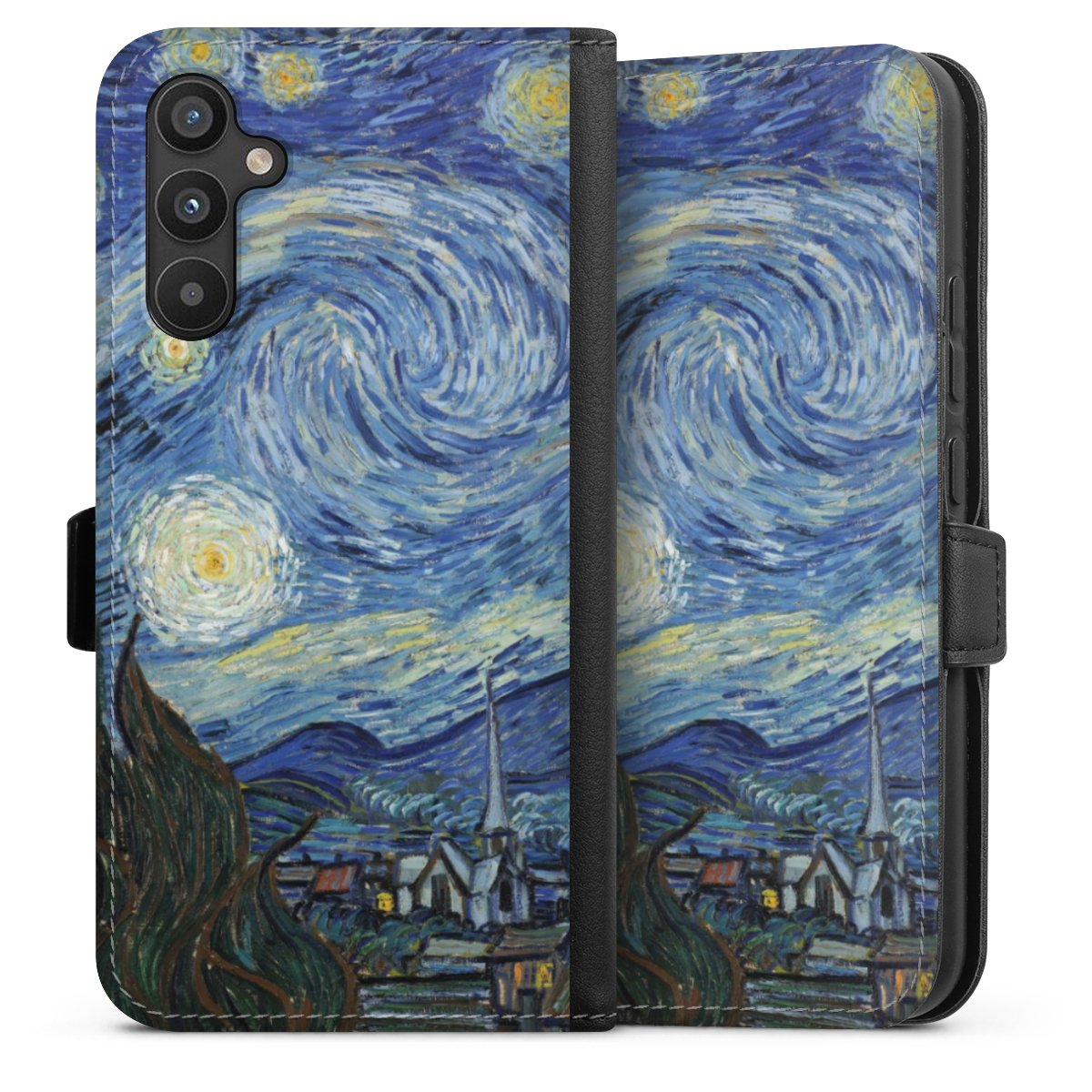 Galaxy A34 5G Handy Klapphülle Handyhülle aus Kunst Leder schwarz Flip Case The Starry Night Kunst Vincent Van Gogh Sideflip mit Lasche