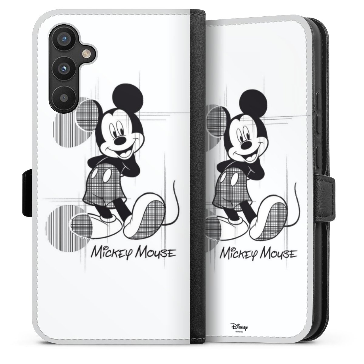 Galaxy A34 5G Handy Klapphülle Handyhülle aus Kunst Leder schwarz Flip Case Disney Official Licensed Product Mickey Mouse Sideflip mit Lasche