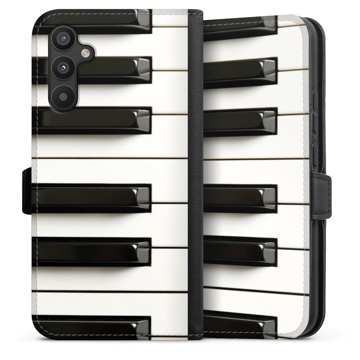 Galaxy A34 5G Handy Klapphülle Handyhülle aus Kunst Leder schwarz Flip Case Klavier Piano Music Sideflip mit Lasche