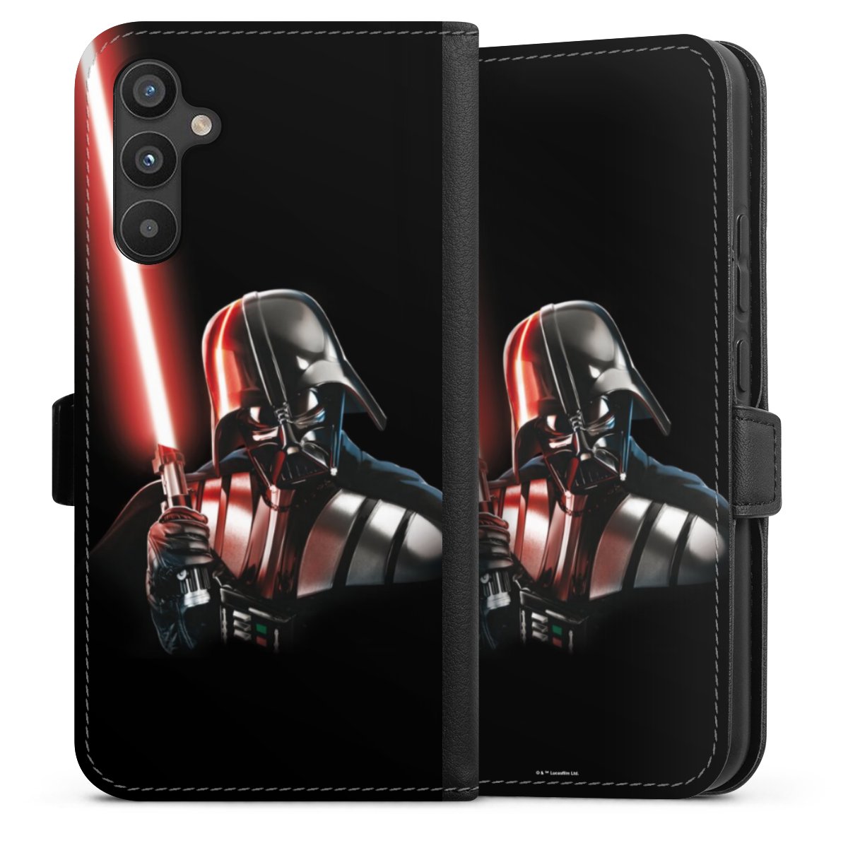 Galaxy A34 5G Handy Klapphülle Handyhülle aus Kunst Leder schwarz Flip Case Star Wars Merchandise Darth Vader Sideflip mit Lasche