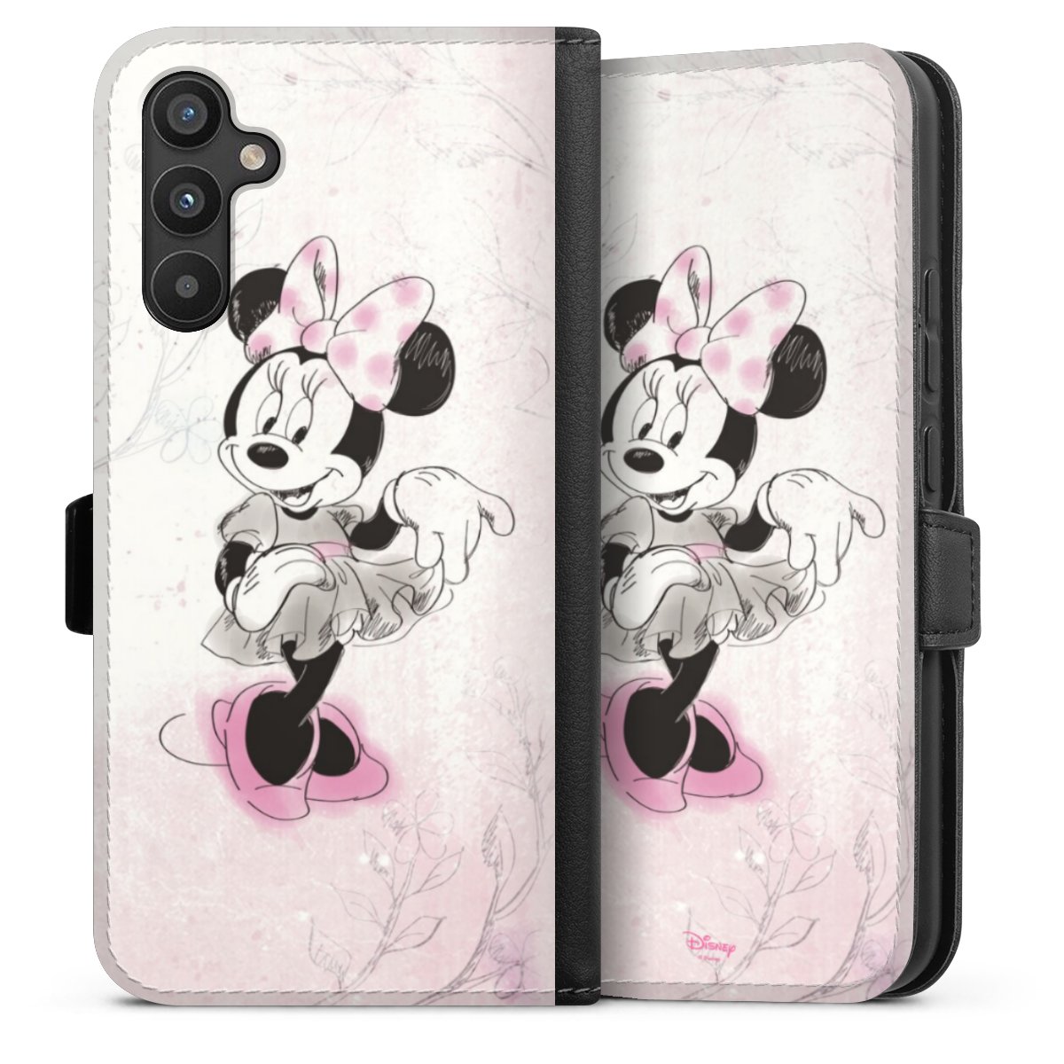 Galaxy A34 5G Handy Klapphülle Handyhülle aus Kunst Leder schwarz Flip Case Disney Minnie Mouse Vintage Sideflip mit Lasche