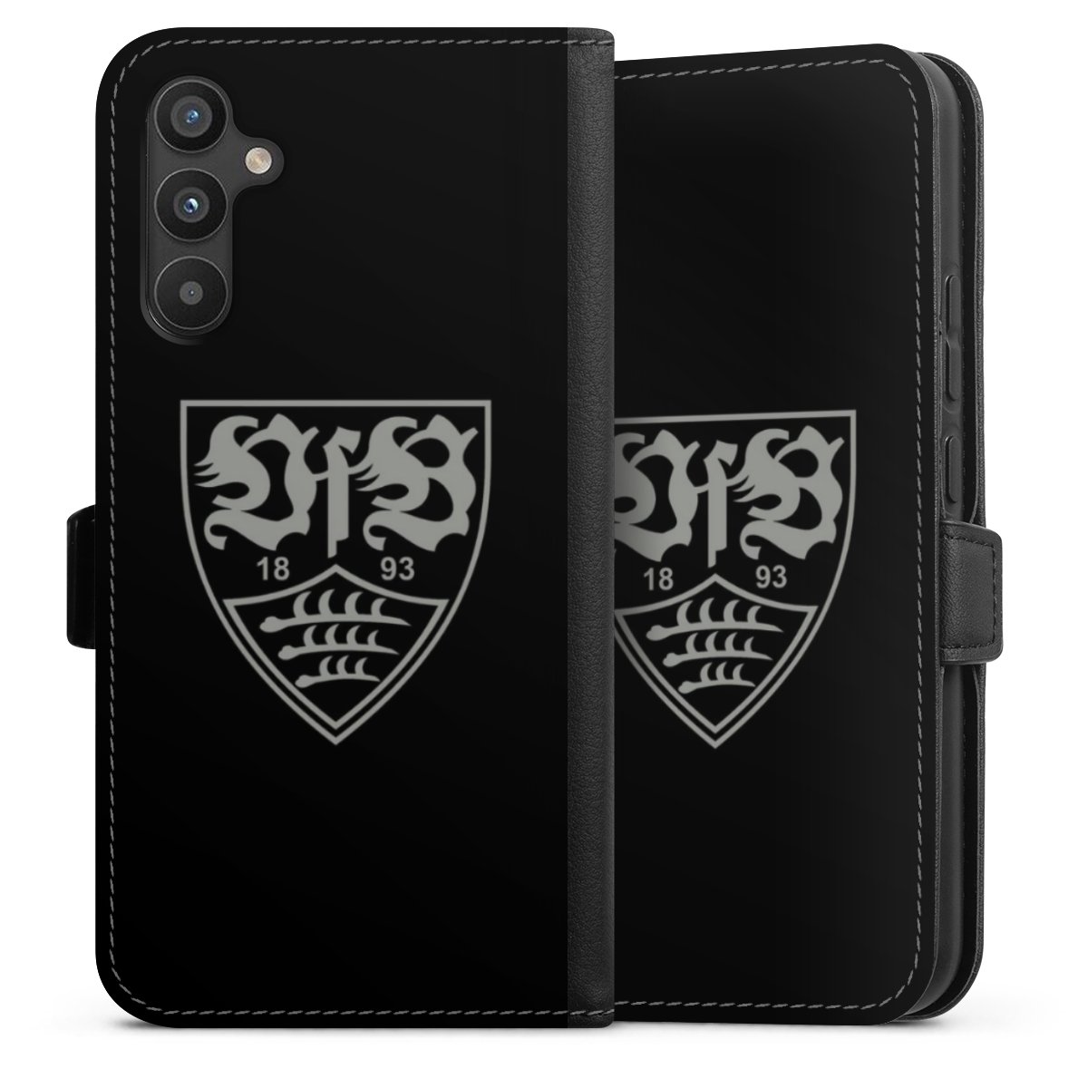 Galaxy A34 5G Handy Klapphülle Handyhülle aus Kunst Leder schwarz Flip Case Official Licensed Product Vfb Stuttgart Sideflip mit Lasche