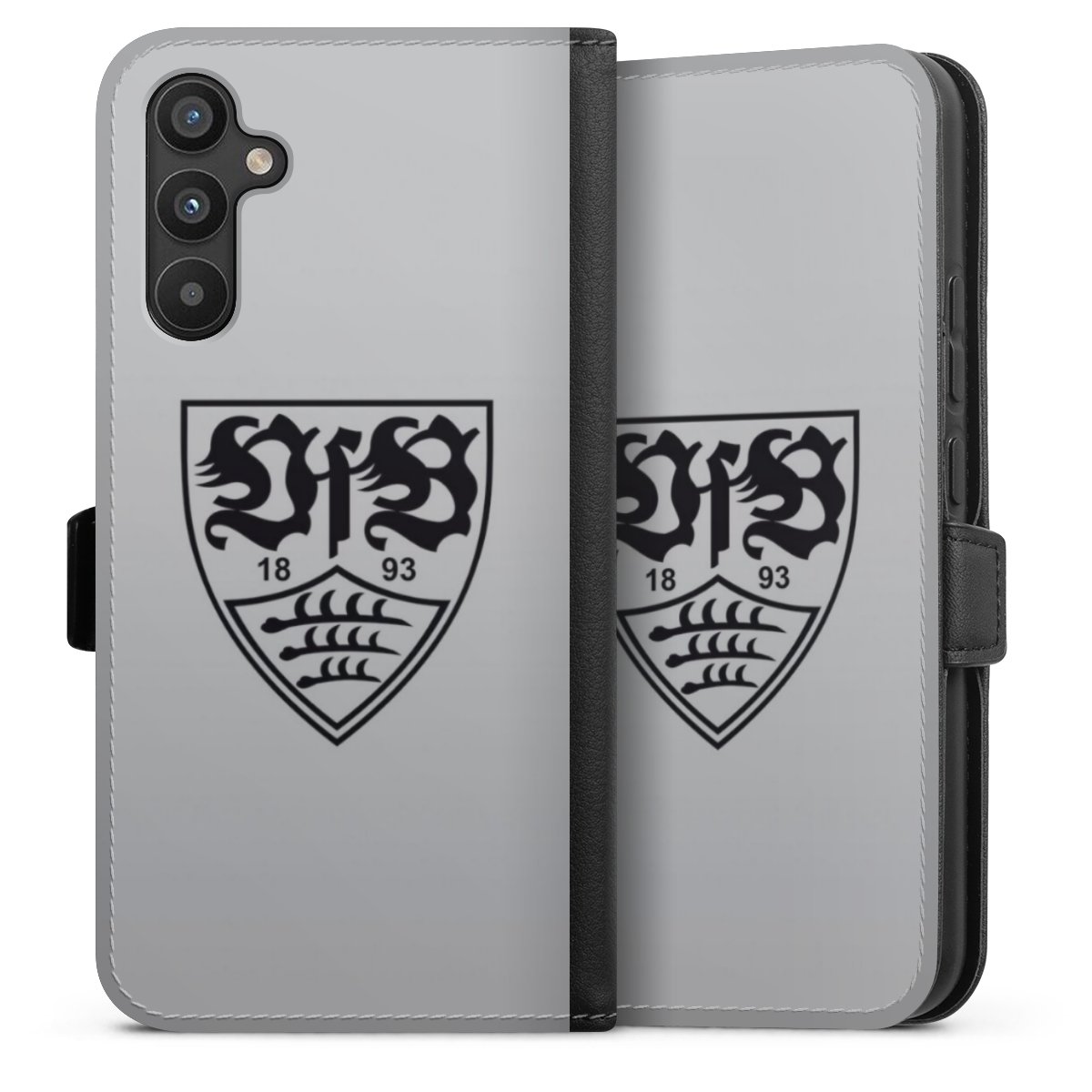 Galaxy A34 5G Handy Klapphülle Handyhülle aus Kunst Leder schwarz Flip Case Logo Vfb Stuttgart Official Licensed Product Sideflip mit Lasche