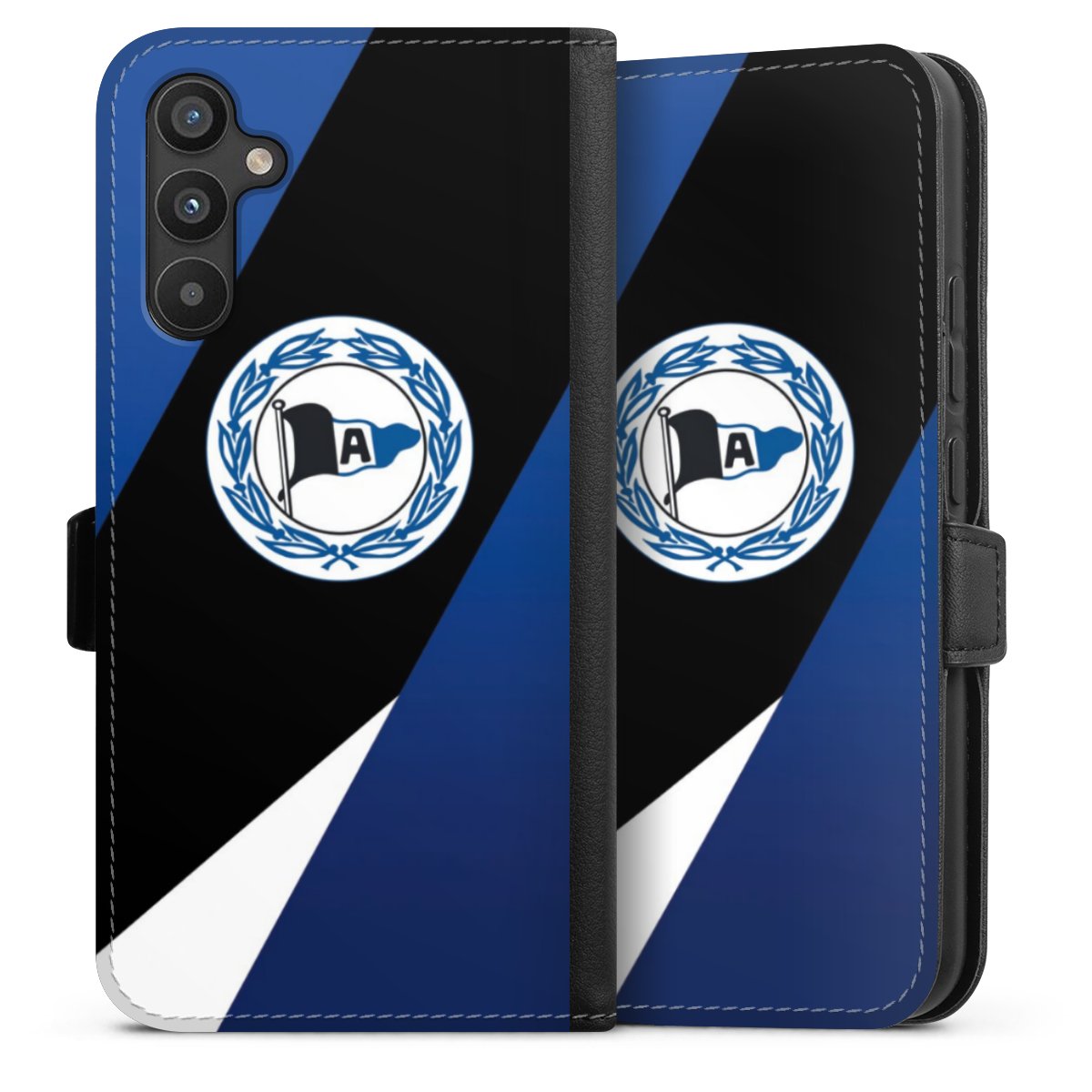 Galaxy A34 5G Handy Klapphülle Handyhülle aus Kunst Leder schwarz Flip Case Official Licensed Product Arminia Bielefeld Dsc Sideflip mit Lasche