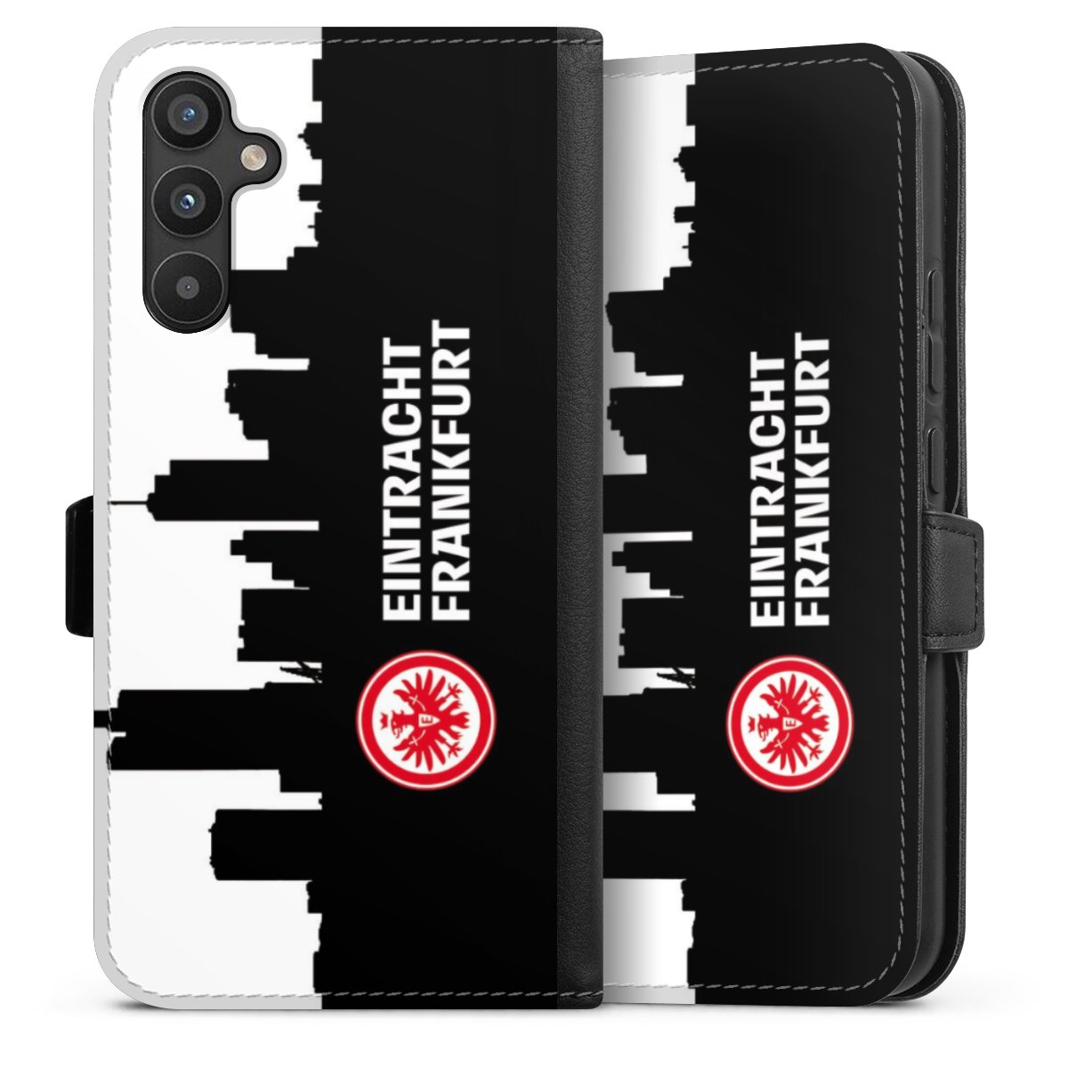 Galaxy A34 5G Handy Klapphülle Handyhülle aus Kunst Leder schwarz Flip Case Sge Eintracht Frankfurt Official Licensed Product Sideflip mit Lasche