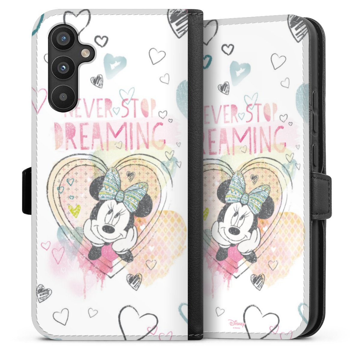 Galaxy A34 5G Handy Klapphülle Handyhülle aus Kunst Leder schwarz Flip Case Disney Official Licensed Product Minnie Mouse Sideflip mit Lasche