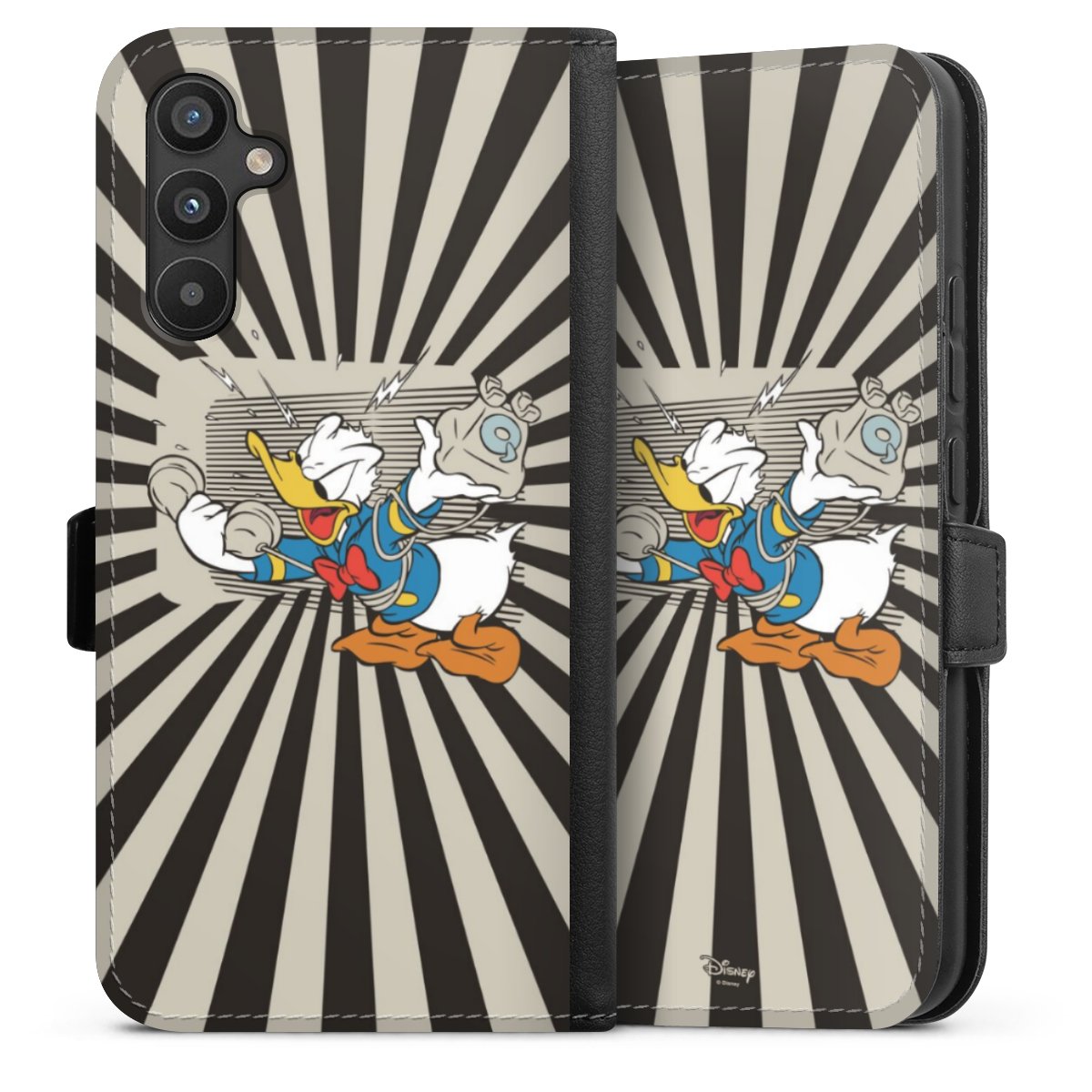 Galaxy A34 5G Handy Klapphülle Handyhülle aus Kunst Leder schwarz Flip Case Donald Duck Disney Official Licensed Product Sideflip mit Lasche