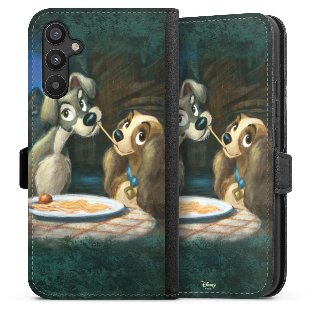 Galaxy A34 5G Handy Klapphülle Handyhülle aus Kunst Leder schwarz Flip Case Lady And The Tramp Official Licensed Product Disney Sideflip mit Lasche