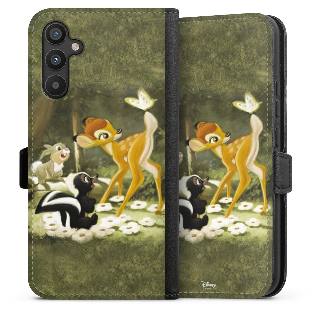 Galaxy A34 5G Handy Klapphülle Handyhülle aus Kunst Leder schwarz Flip Case Disney Official Licensed Product Bambi Sideflip mit Lasche