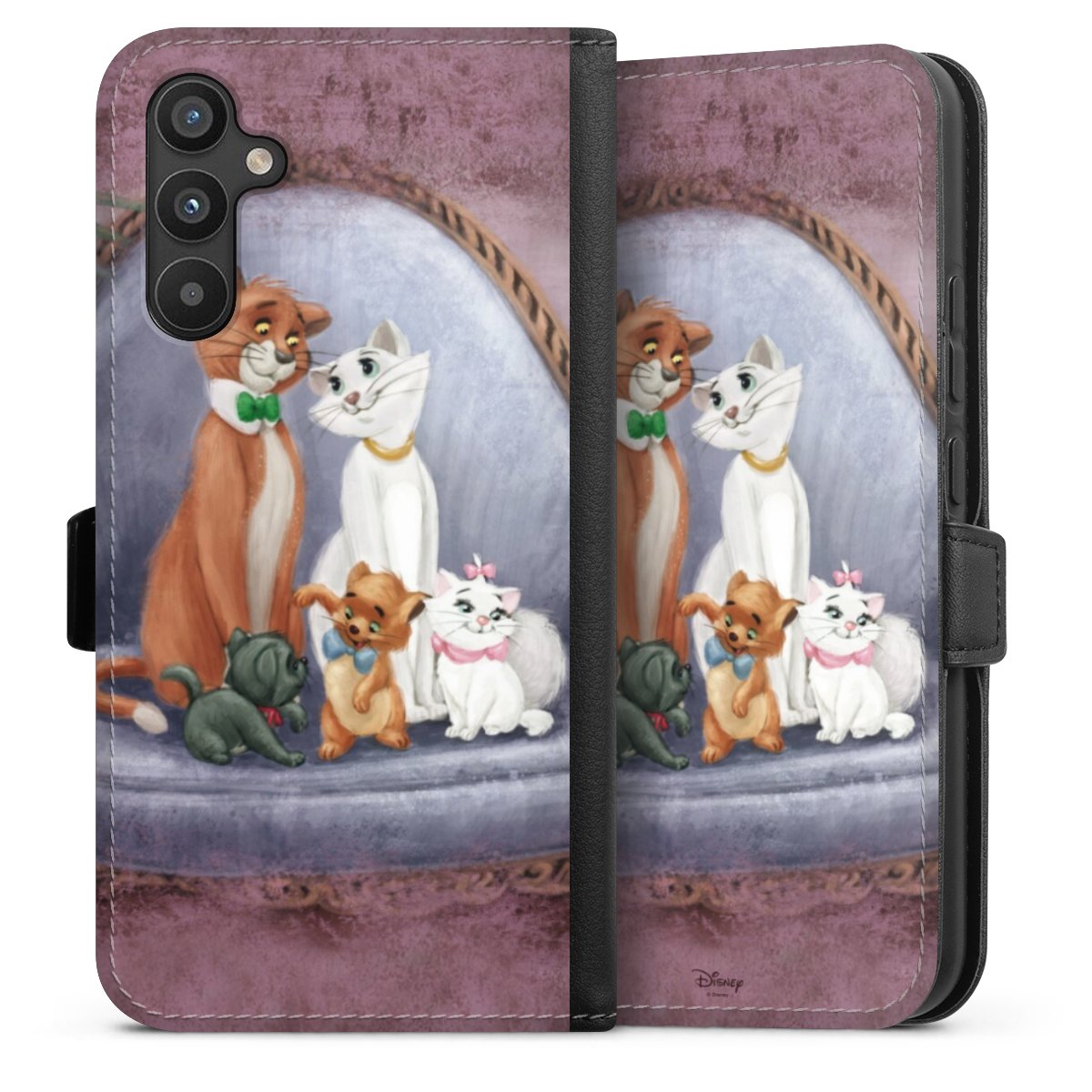 Galaxy A34 5G Handy Klapphülle Handyhülle aus Kunst Leder schwarz Flip Case Official Licensed Product Disney Aristocats Sideflip mit Lasche