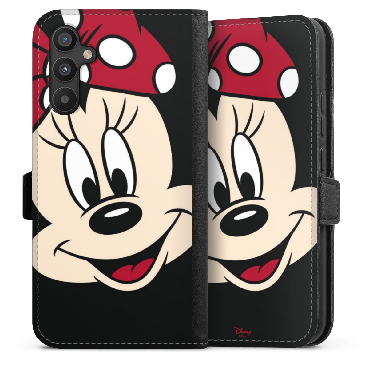 Galaxy A34 5G Handy Klapphülle Handyhülle aus Kunst Leder schwarz Flip Case Minnie Mouse Official Licensed Product Disney Sideflip mit Lasche