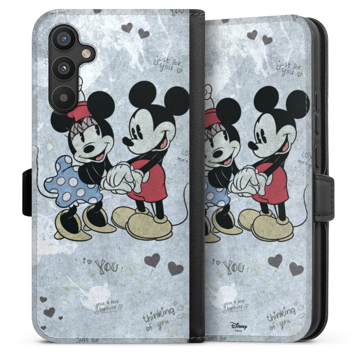 Galaxy A34 5G Handy Klapphülle Handyhülle aus Kunst Leder schwarz Flip Case Mickey & Minnie Mouse Vintage Disney Sideflip mit Lasche