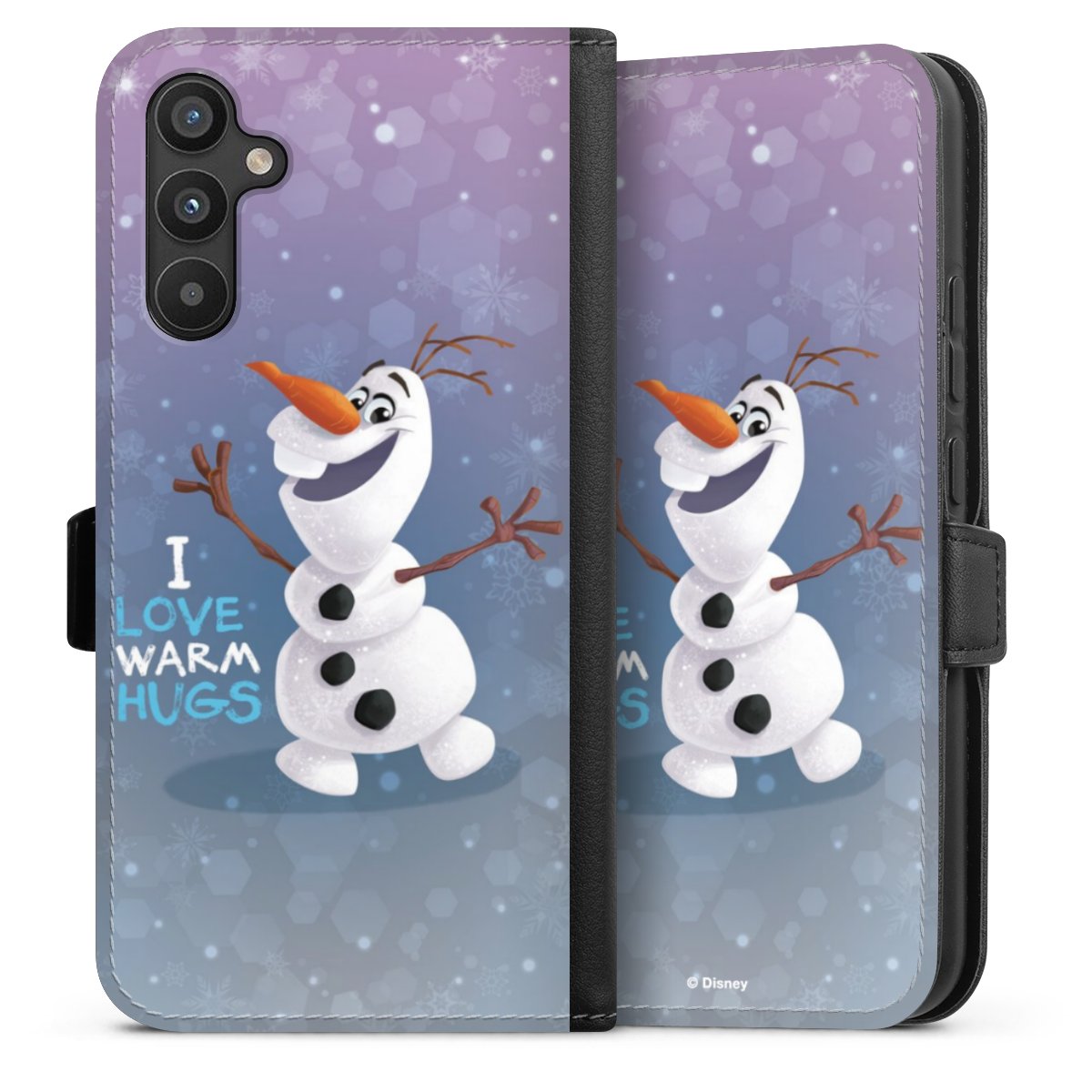 Galaxy A34 5G Handy Klapphülle Handyhülle aus Kunst Leder schwarz Flip Case Frozen Frozen Olaf Official Licensed Product Sideflip mit Lasche