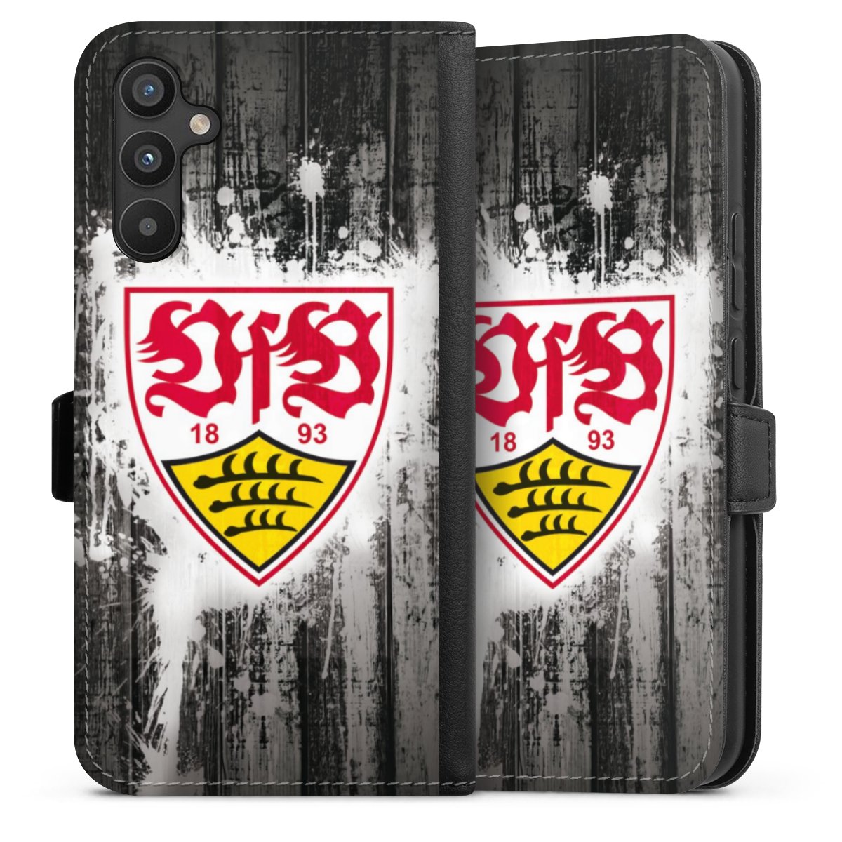 Galaxy A34 5G Handy Klapphülle Handyhülle aus Kunst Leder schwarz Flip Case Vfb Stuttgart Official Licensed Product Sideflip mit Lasche