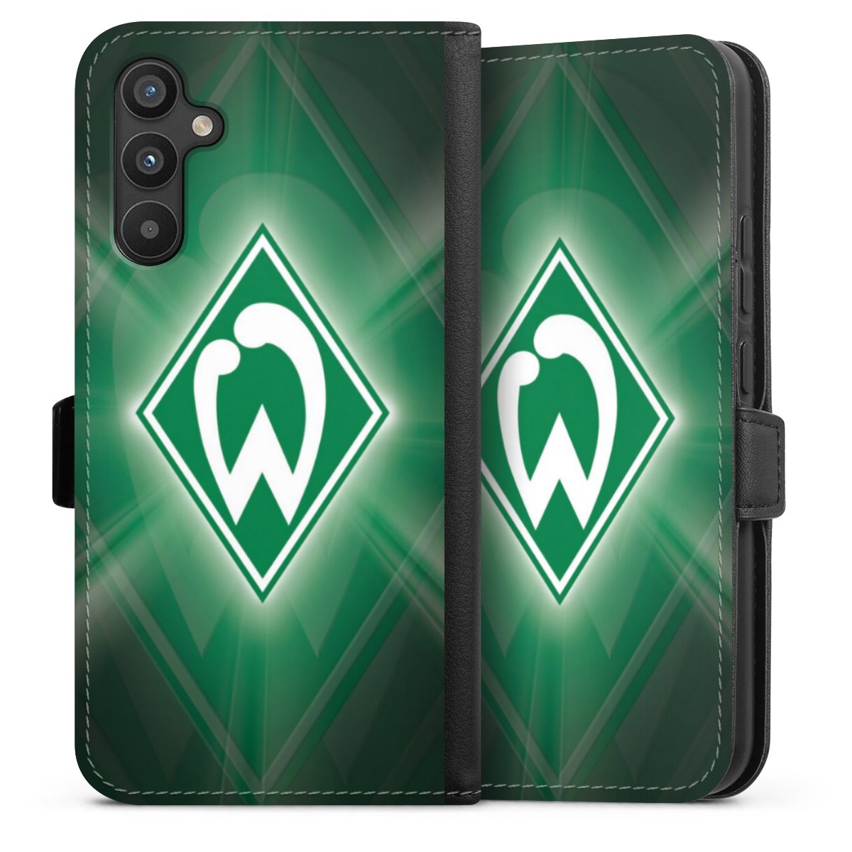 Galaxy A34 5G Handy Klapphülle Handyhülle aus Kunst Leder schwarz Flip Case Sv Werder Bremen Official Licensed Product Coat Of Arms Sideflip mit Lasche