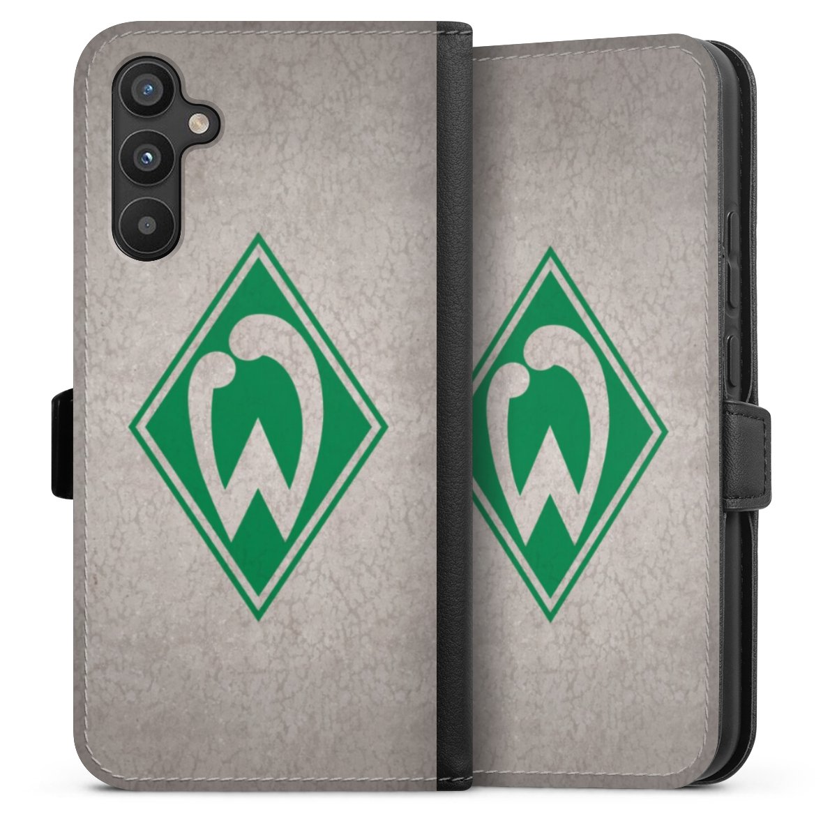 Galaxy A34 5G Handy Klapphülle Handyhülle aus Kunst Leder schwarz Flip Case Sv Werder Bremen Concrete Official Licensed Product Sideflip mit Lasche