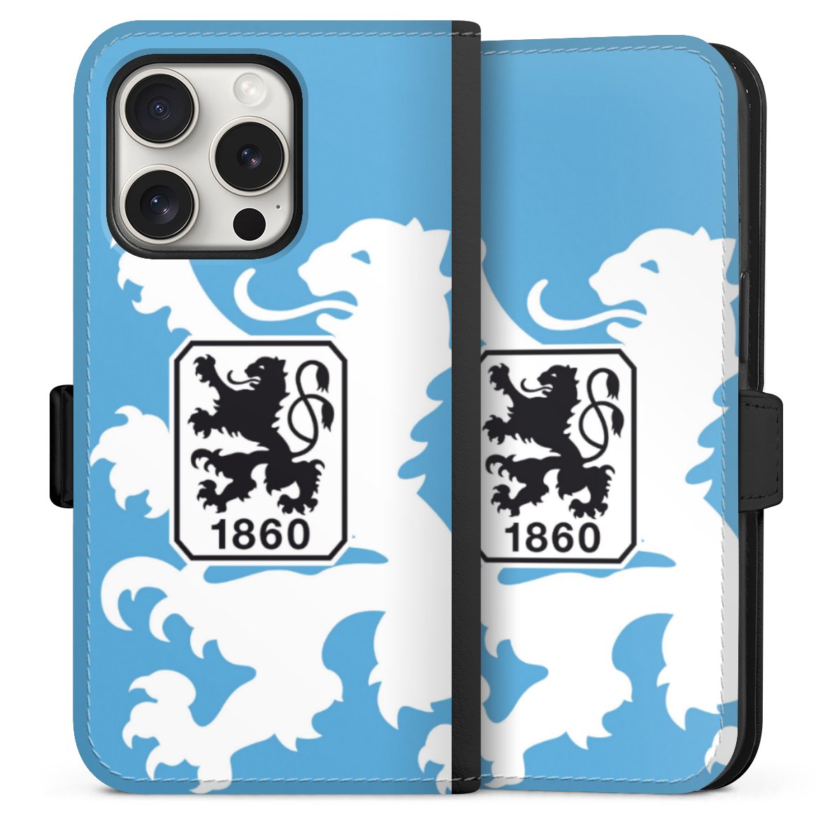 iPhone 15 Pro Handy Klapphülle Handyhülle aus Kunst Leder schwarz Flip Case Coat Of Arms Official Licensed Product Sideflip mit Lasche