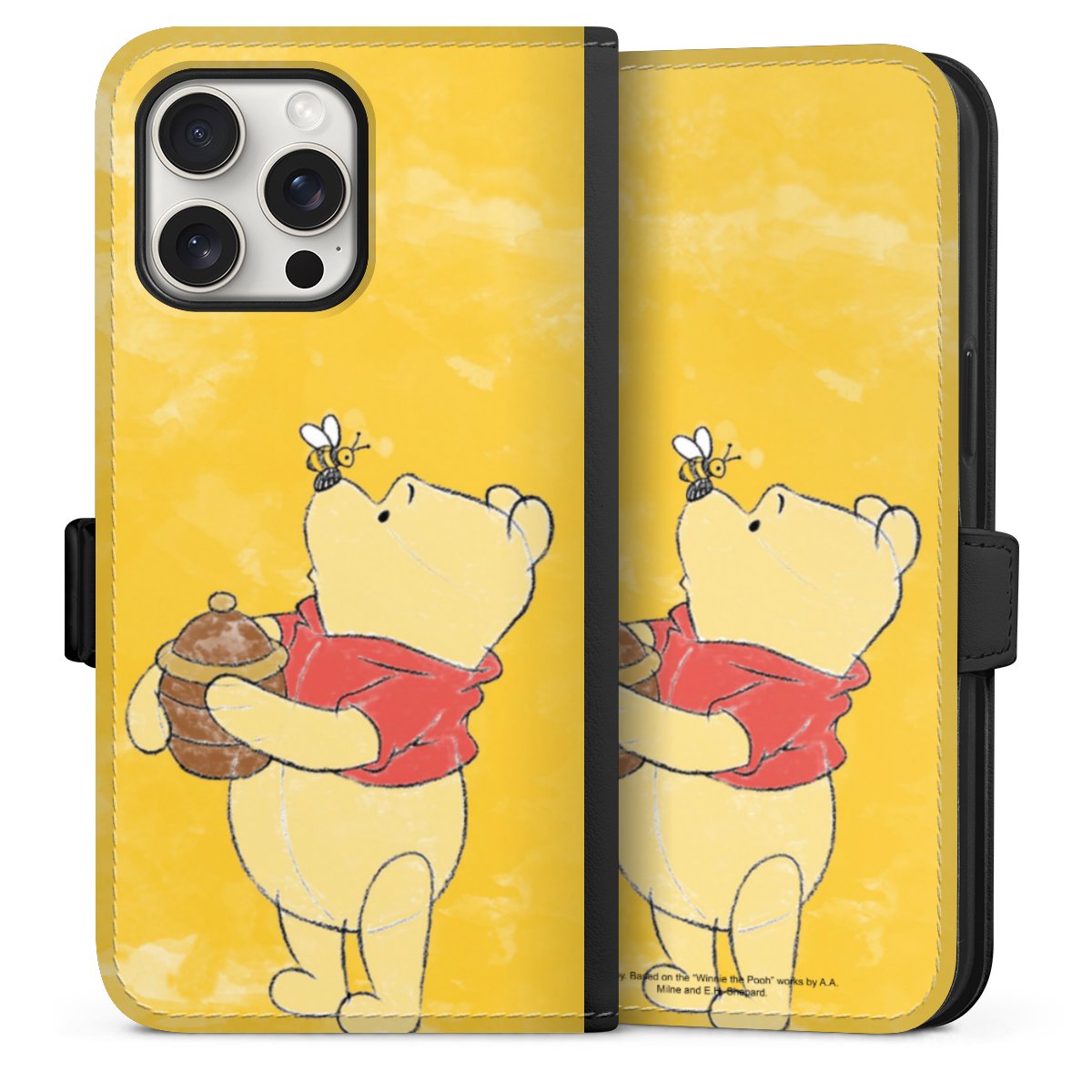 iPhone 15 Pro Max Handy Klapphülle Handyhülle aus Kunst Leder schwarz Flip Case Official Licensed Product Winnie The Pooh Disney Sideflip mit Lasche