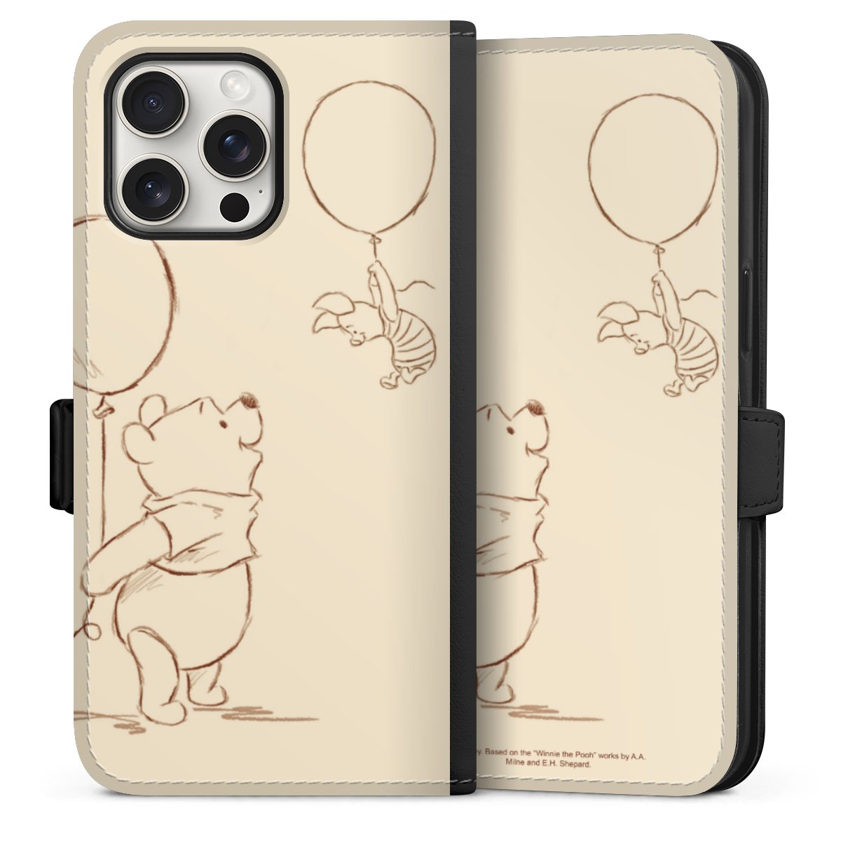 iPhone 15 Pro Max Handy Klapphülle Handyhülle aus Kunst Leder schwarz Flip Case Official Licensed Product Winnie The Pooh Disney Sideflip mit Lasche