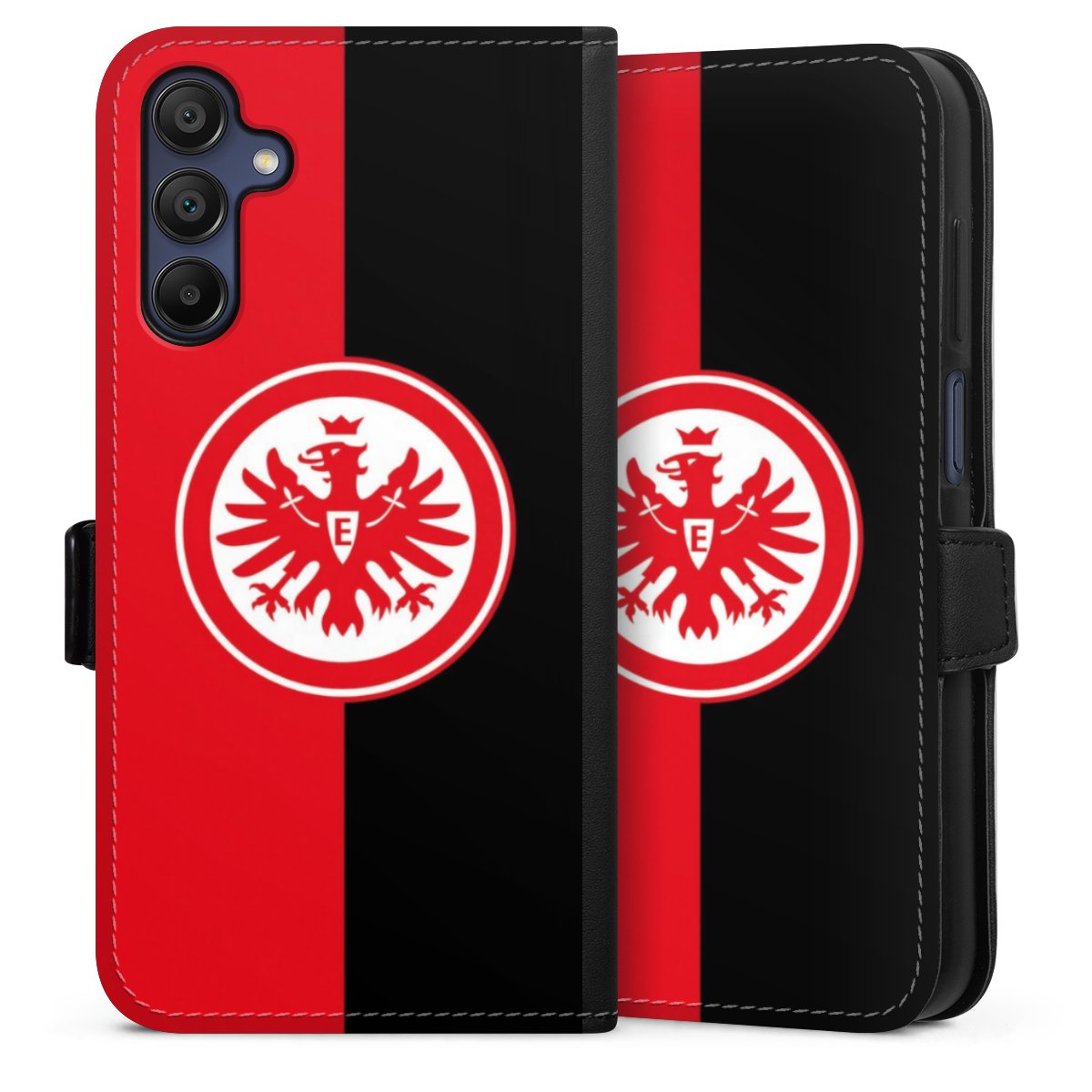 Galaxy A15 5G Handy Klapphülle Handyhülle aus Kunst Leder schwarz Flip Case Official Licensed Product Eintracht Frankfurt Sge Sideflip mit Lasche