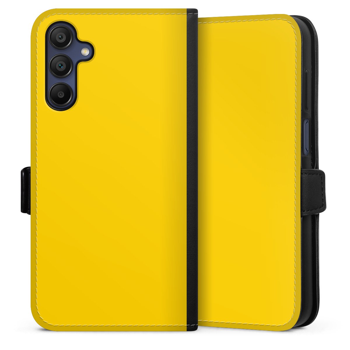 Galaxy A15 5G Handy Klapphülle Handyhülle aus Kunst Leder schwarz Flip Case Yellow Unicoloured Colour Sideflip mit Lasche