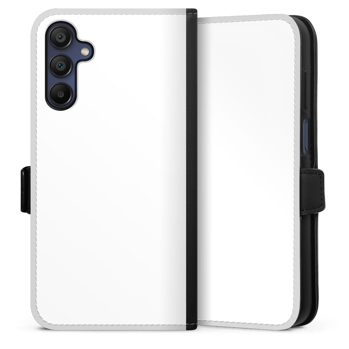 Galaxy A15 5G Handy Klapphülle Handyhülle aus Kunst Leder schwarz Flip Case Unicoloured Colour White Sideflip mit Lasche