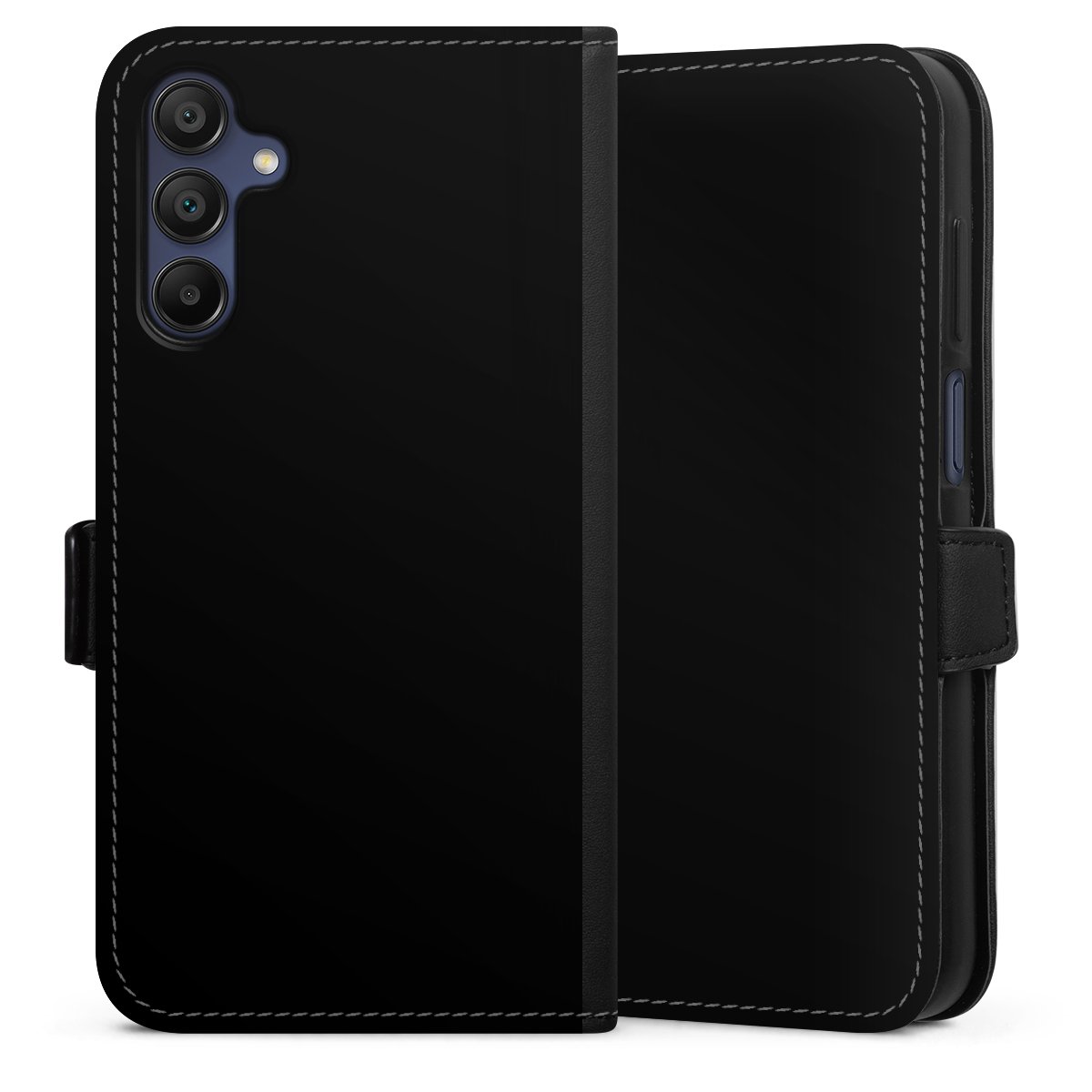 Galaxy A15 5G Handy Klapphülle Handyhülle aus Kunst Leder schwarz Flip Case Black Colour Unicoloured Sideflip mit Lasche