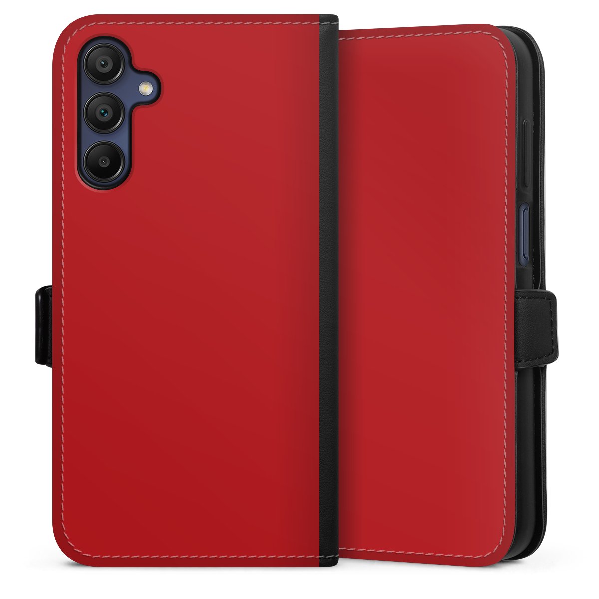 Galaxy A15 5G Handy Klapphülle Handyhülle aus Kunst Leder schwarz Flip Case Colour Unicoloured Red Sideflip mit Lasche