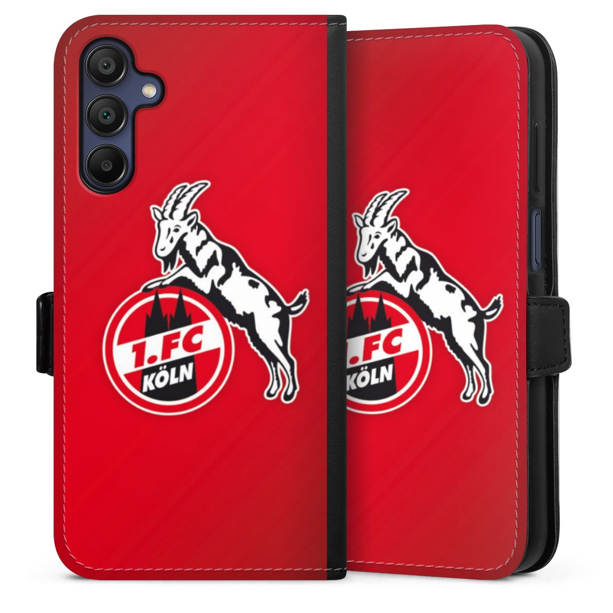 Galaxy A15 5G Handy Klapphülle Handyhülle aus Kunst Leder schwarz Flip Case Official Licensed Product Effzeh 1. Fc Köln Sideflip mit Lasche