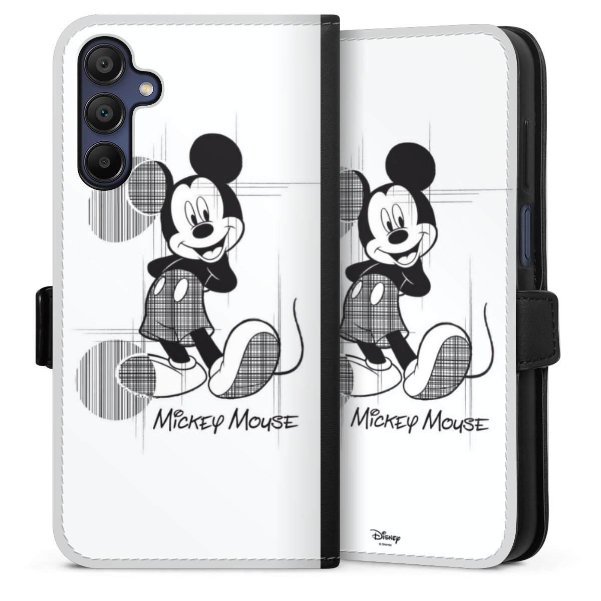 Galaxy A15 5G Handy Klapphülle Handyhülle aus Kunst Leder schwarz Flip Case Disney Official Licensed Product Mickey Mouse Sideflip mit Lasche