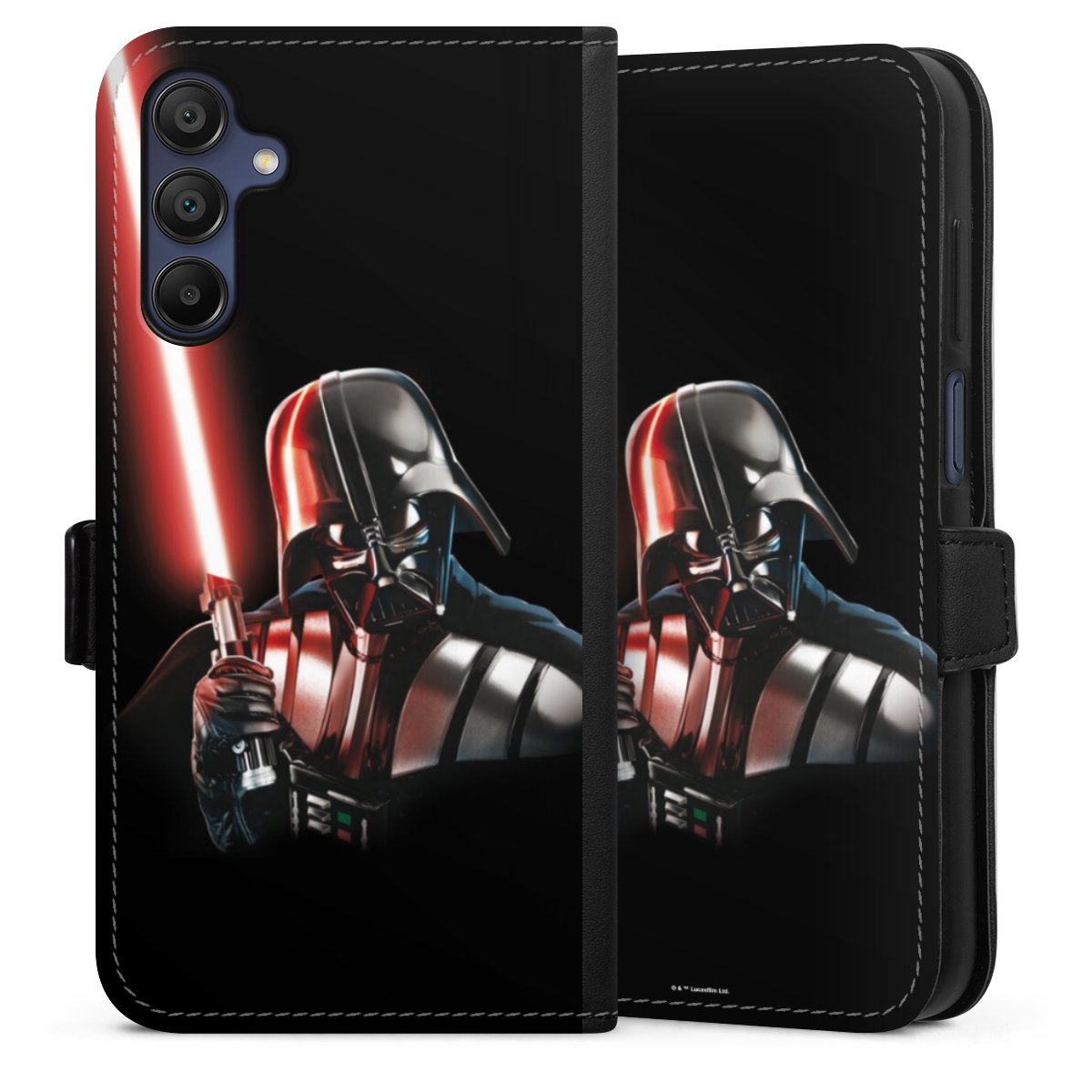 Galaxy A15 5G Handy Klapphülle Handyhülle aus Kunst Leder schwarz Flip Case Star Wars Merchandise Darth Vader Sideflip mit Lasche