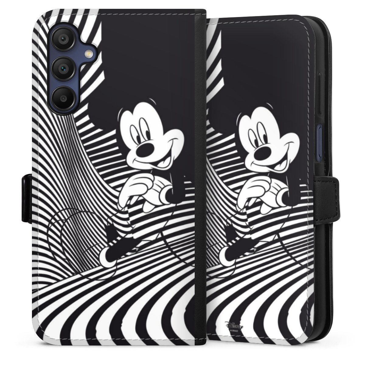 Galaxy A15 5G Handy Klapphülle Handyhülle aus Kunst Leder schwarz Flip Case Disney Official Licensed Product Mickey Mouse Sideflip mit Lasche