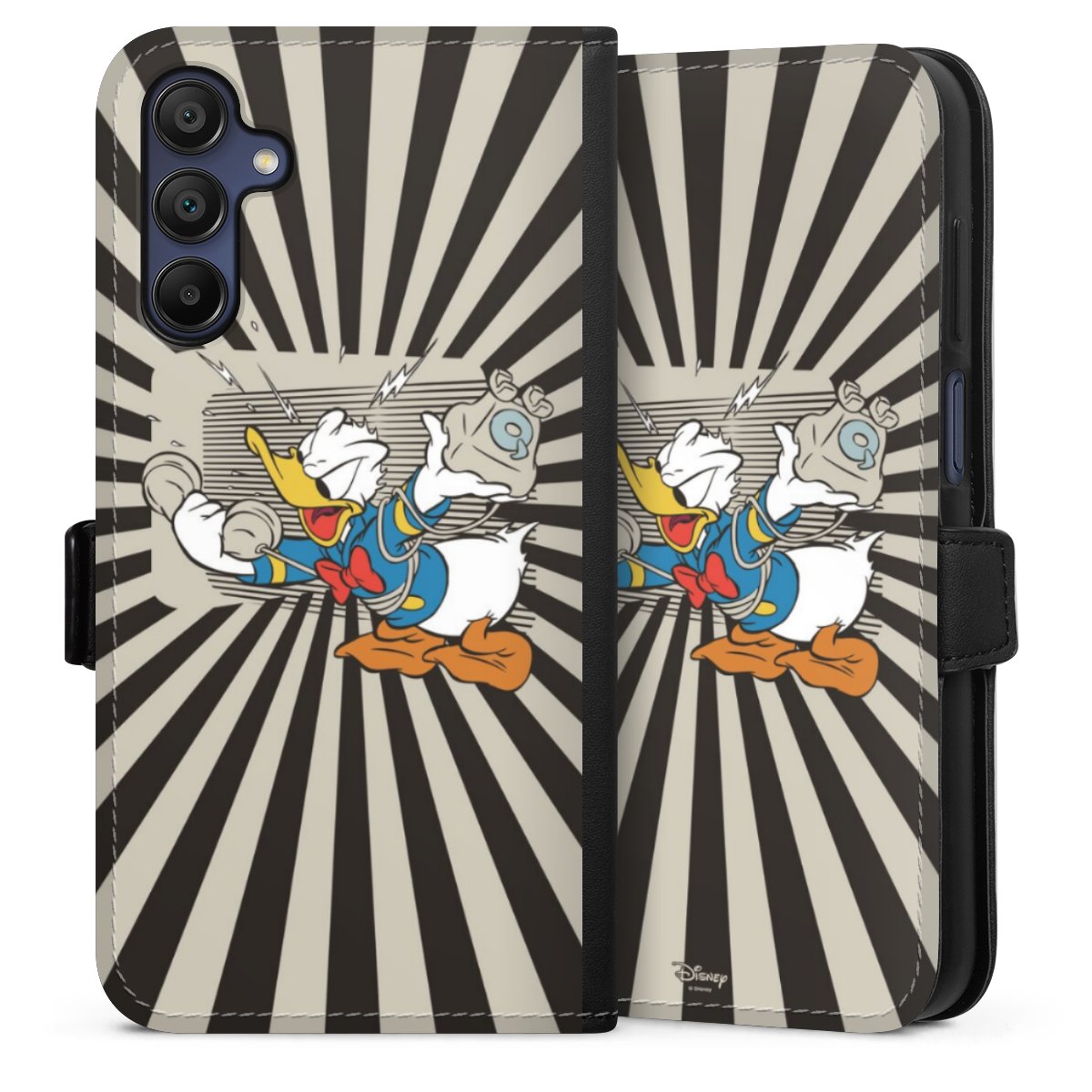 Galaxy A15 5G Handy Klapphülle Handyhülle aus Kunst Leder schwarz Flip Case Donald Duck Disney Official Licensed Product Sideflip mit Lasche