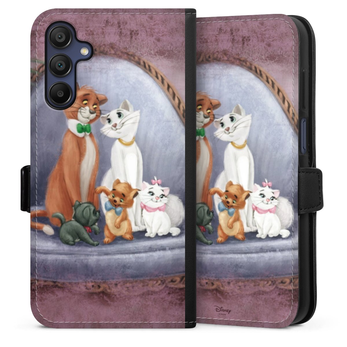 Galaxy A15 5G Handy Klapphülle Handyhülle aus Kunst Leder schwarz Flip Case Official Licensed Product Disney Aristocats Sideflip mit Lasche