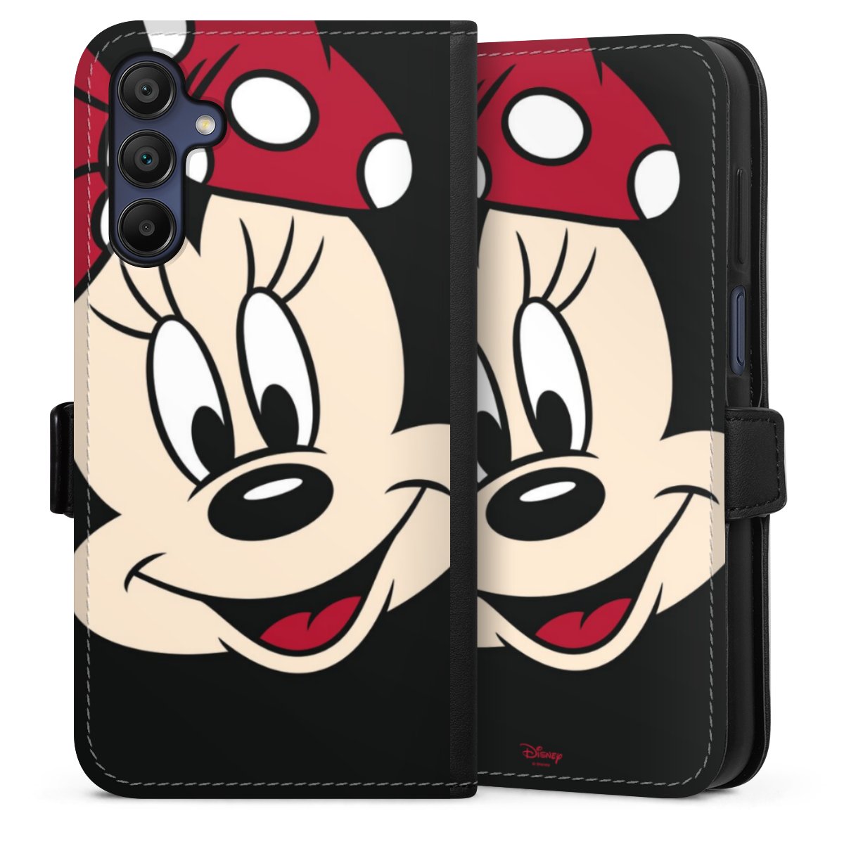 Galaxy A15 5G Handy Klapphülle Handyhülle aus Kunst Leder schwarz Flip Case Minnie Mouse Official Licensed Product Disney Sideflip mit Lasche