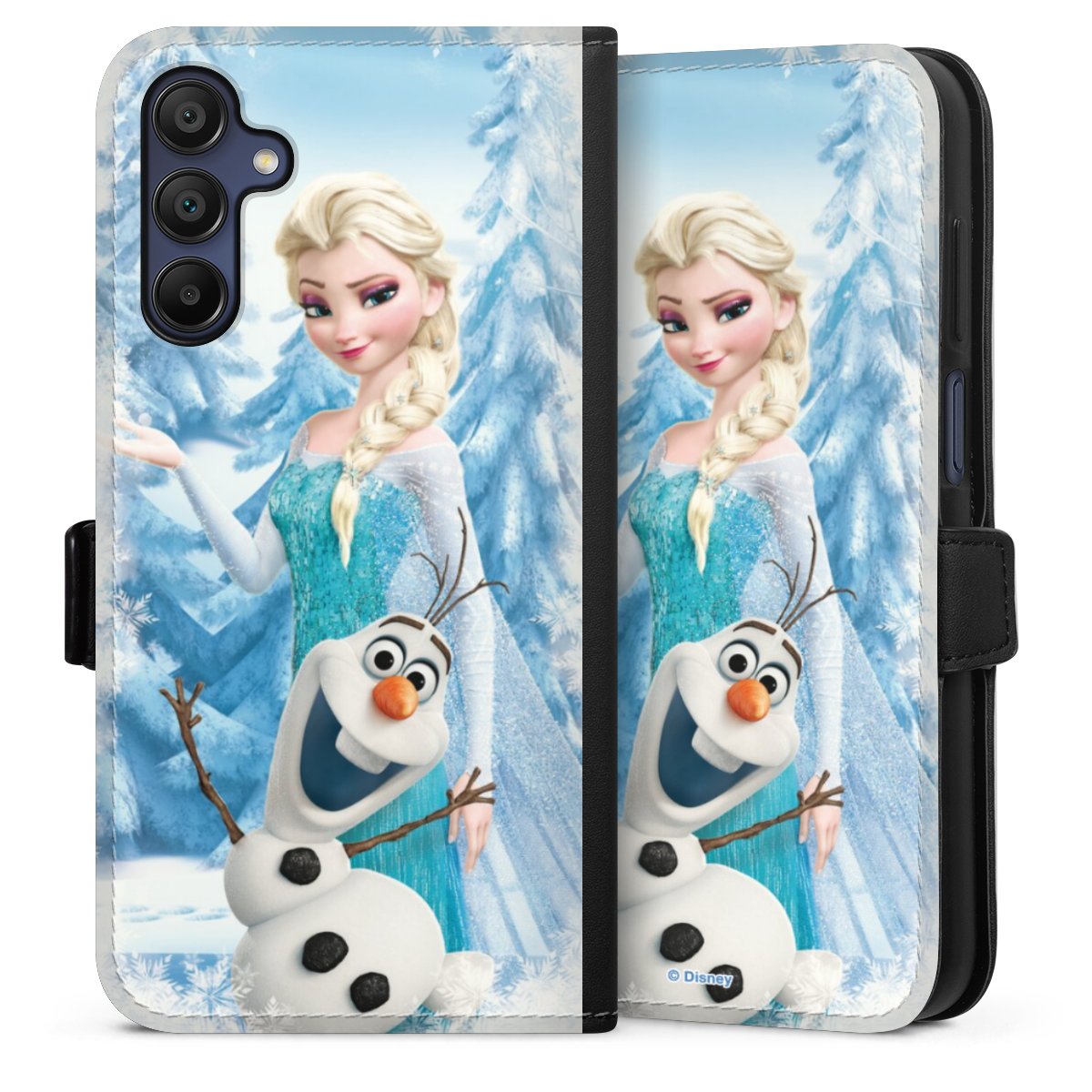 Galaxy A15 5G Handy Klapphülle Handyhülle aus Kunst Leder schwarz Flip Case Official Licensed Product Frozen Elsa Disney Sideflip mit Lasche