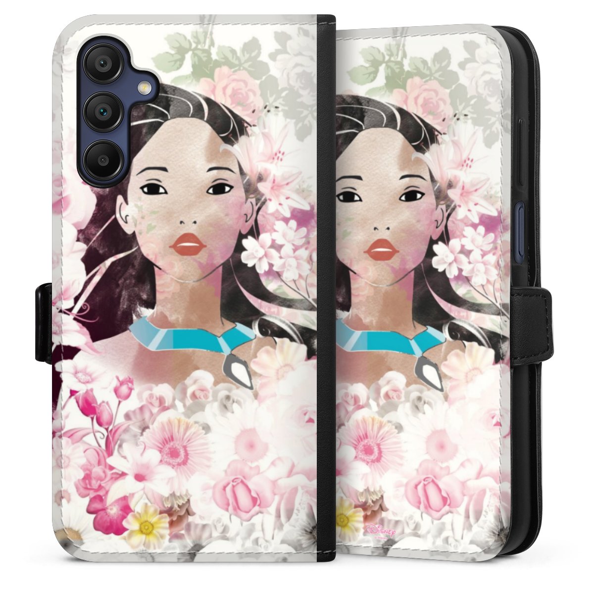 Galaxy A15 5G Handy Klapphülle Handyhülle aus Kunst Leder schwarz Flip Case Pocahontas Official Licensed Product Disney Sideflip mit Lasche