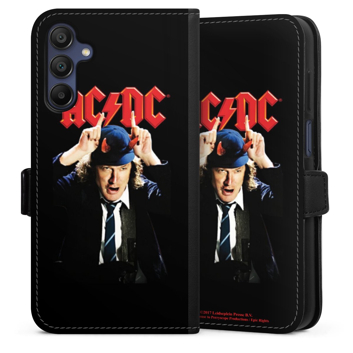 Galaxy A15 5G Handy Klapphülle Handyhülle aus Kunst Leder schwarz Flip Case Merchandise Acdc Riverplate Sideflip mit Lasche