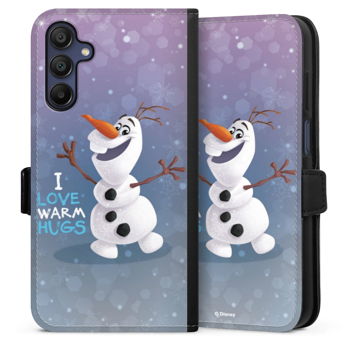 Galaxy A15 5G Handy Klapphülle Handyhülle aus Kunst Leder schwarz Flip Case Frozen Frozen Olaf Official Licensed Product Sideflip mit Lasche