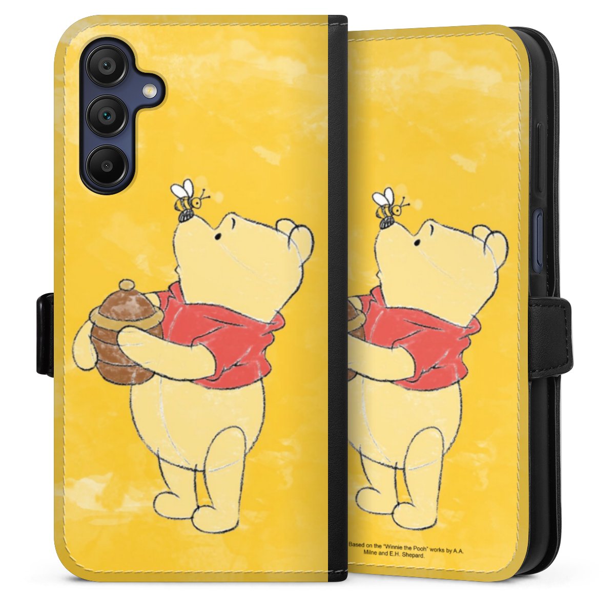 Galaxy A15 5G Handy Klapphülle Handyhülle aus Kunst Leder schwarz Flip Case Official Licensed Product Winnie The Pooh Disney Sideflip mit Lasche