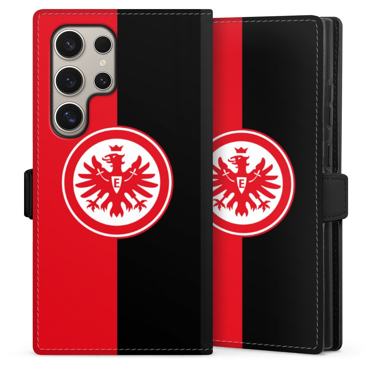 Galaxy S24 Ultra Handy Klapphülle Handyhülle aus Kunst Leder schwarz Flip Case Official Licensed Product Eintracht Frankfurt Sge Sideflip mit Lasche